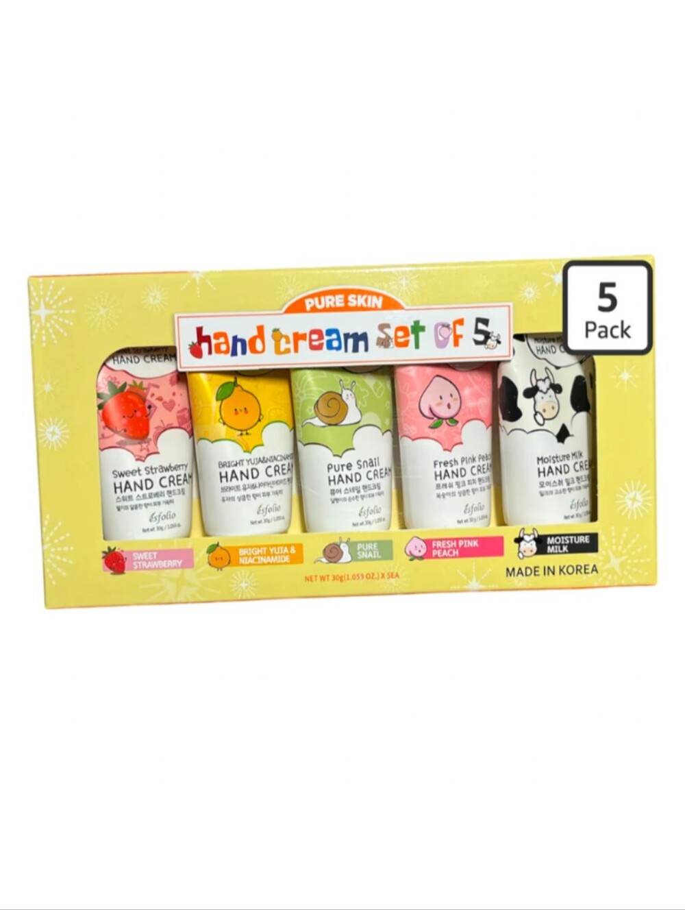 NEW Esfolio Pure Skin Hand Cream Set of 5 | Made in Korea K-Beauty Gift Pack